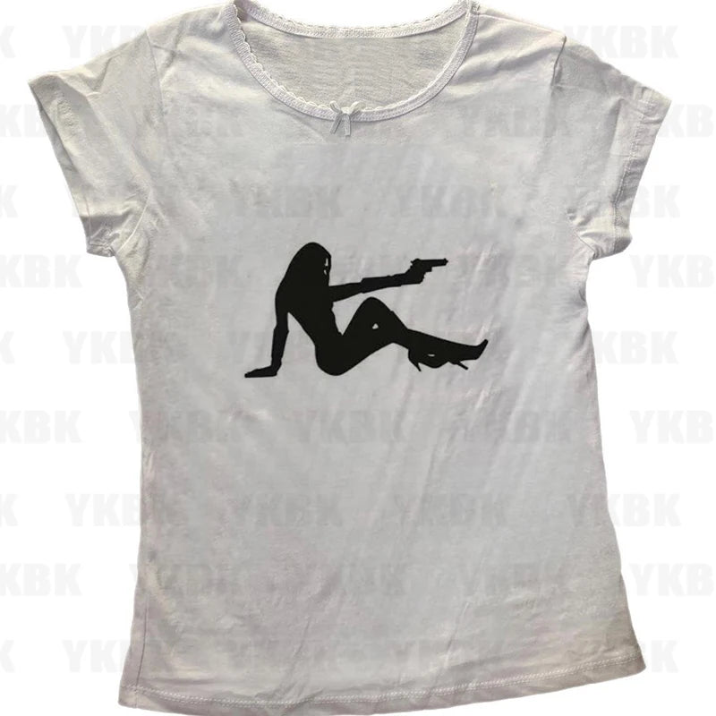 Harajuku Y2k Aesthetic Y2k Crop Top Women Sexy Girl Print Graphics Baby Tee Goth