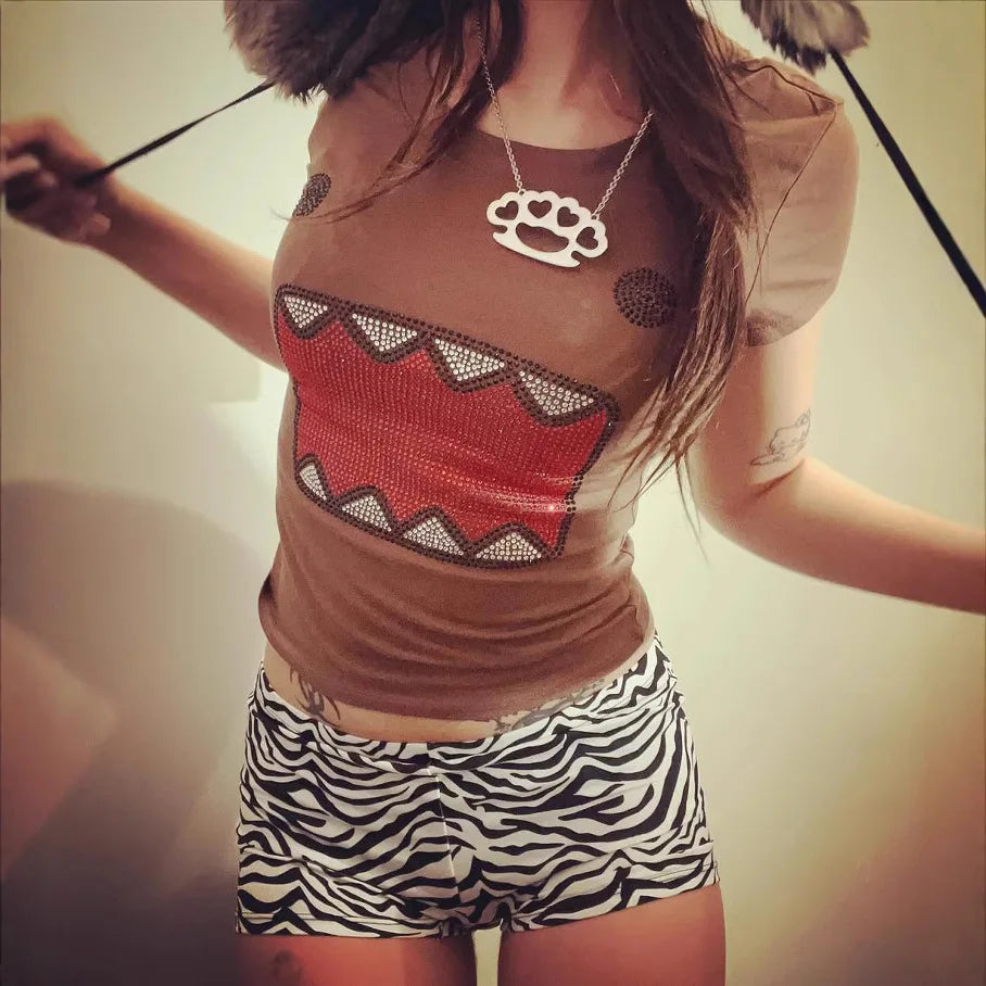 y2k girl summer retro ironing round neck short-sleeved T-shirt sleeveless