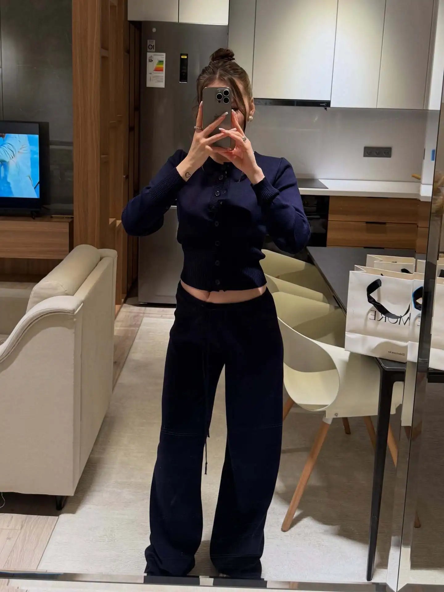 Tornova Y2K Knitted 2PC Set – Cozy Cardigan & Straight Trousers for Women