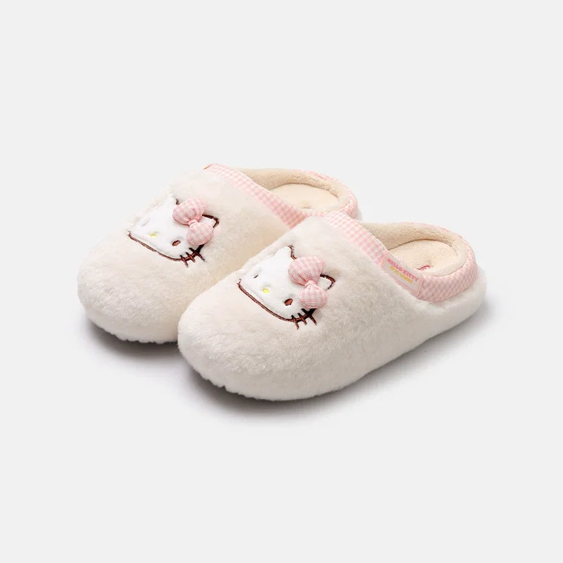 Kawaii Hello Kitty Plush Slippers – Cozy Cartoon Indoor Home Shoes for Women