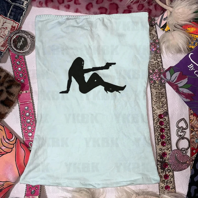 Harajuku Y2k Aesthetic Y2k Crop Top Women Sexy Girl Print Graphics Baby Tee Goth