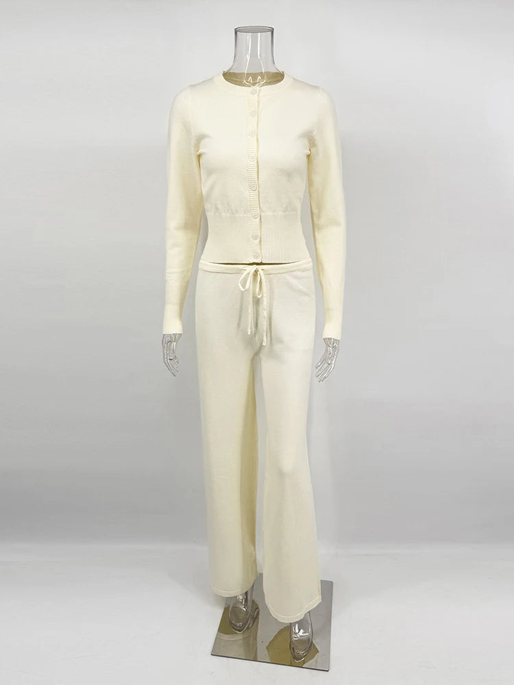 Tornova Y2K Knitted 2PC Set – Cozy Cardigan & Straight Trousers for Women