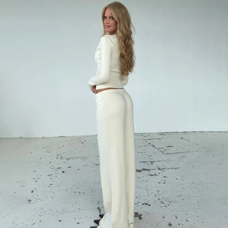 Tornova Y2K Knitted 2PC Set – Cozy Cardigan & Straight Trousers for Women