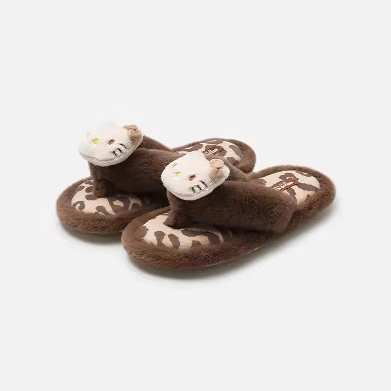 Kawaii Hello Kitty Plush Slippers – Cozy Cartoon Indoor Home Shoes for Women