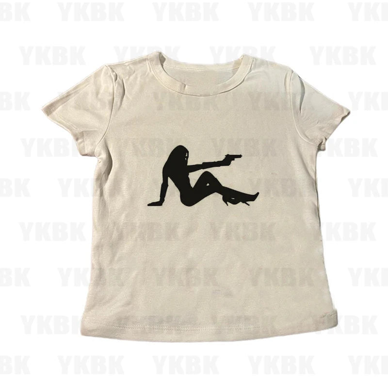 Harajuku Y2k Aesthetic Y2k Crop Top Women Sexy Girl Print Graphics Baby Tee Goth
