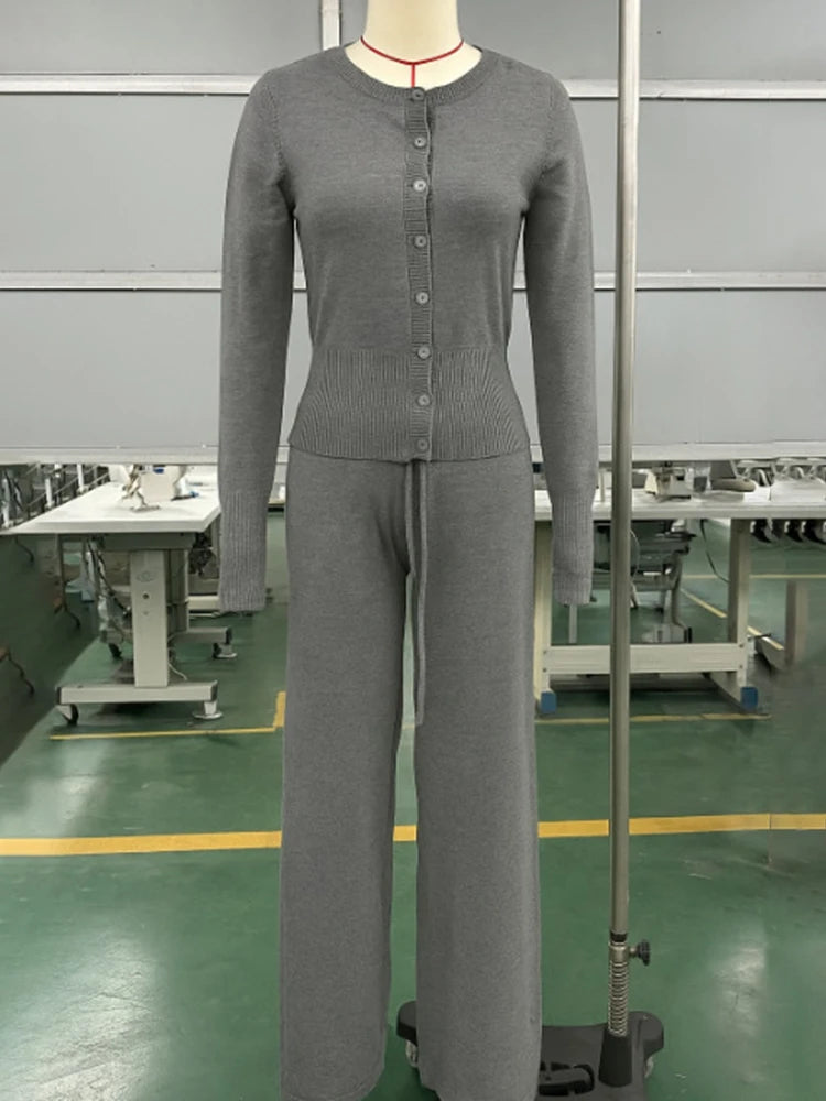 Tornova Y2K Knitted 2PC Set – Cozy Cardigan & Straight Trousers for Women