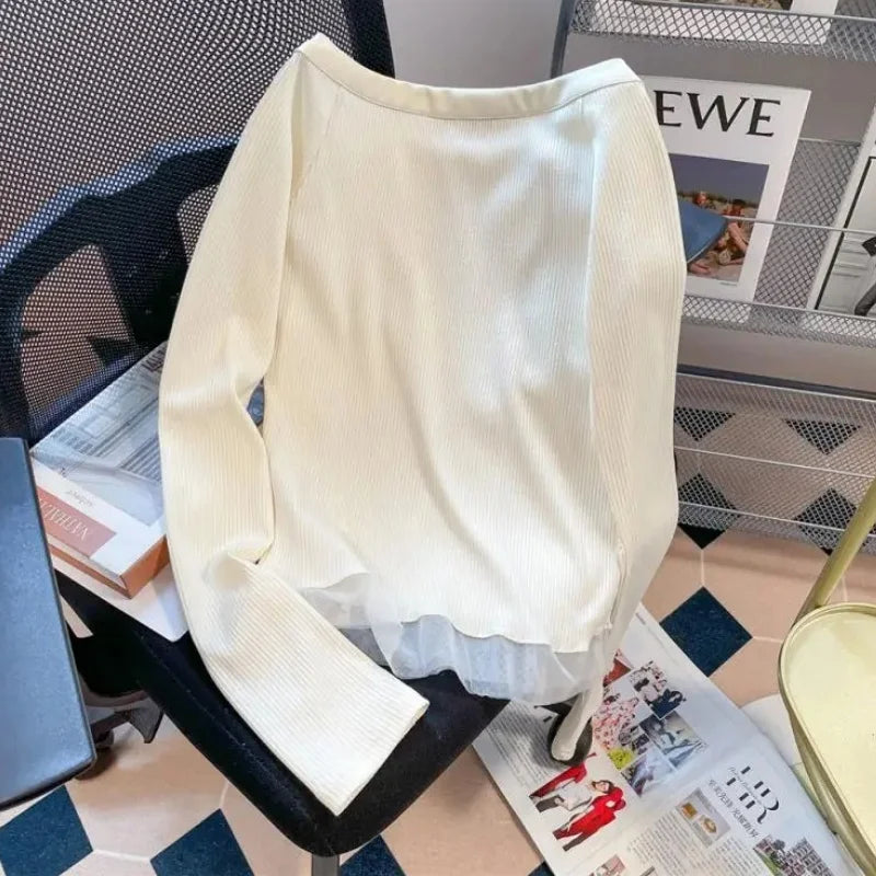 Women Y2K Graphic Long Sleeve Top Off Shoulder Music Score Tee Shirt Streetwear