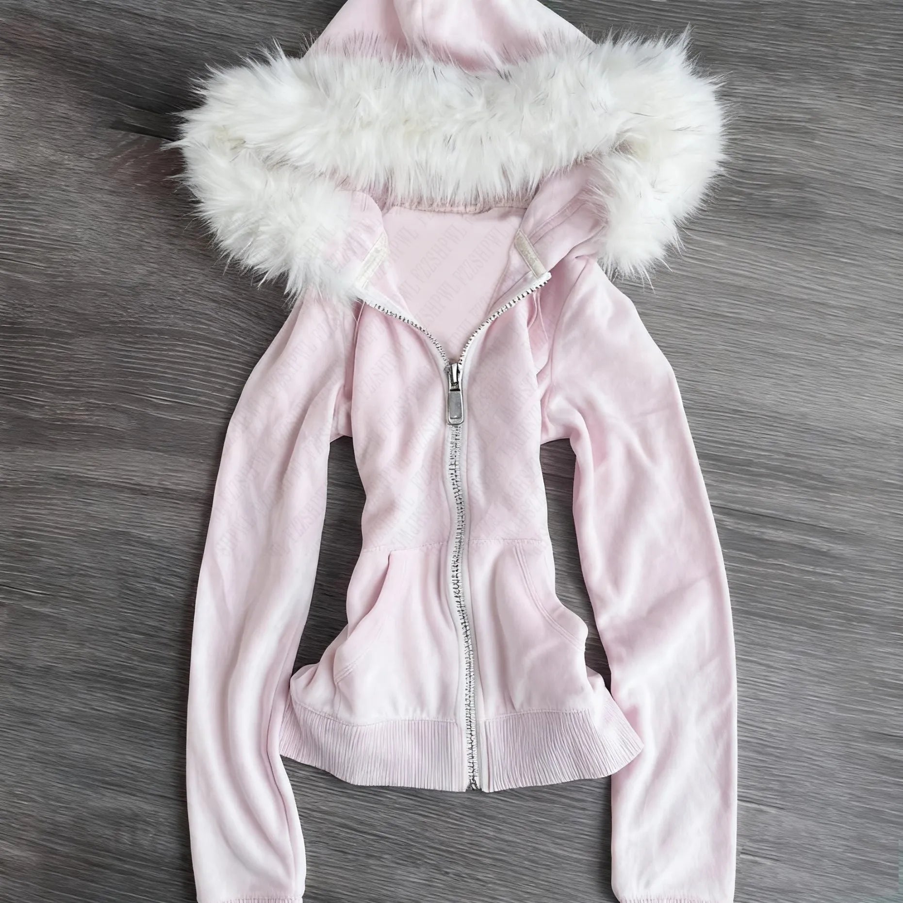 Millennial y2k vintage Spice girl slim slim waist pink zipper hooded hoodie jacket female autumn/winter design sense woolly hat