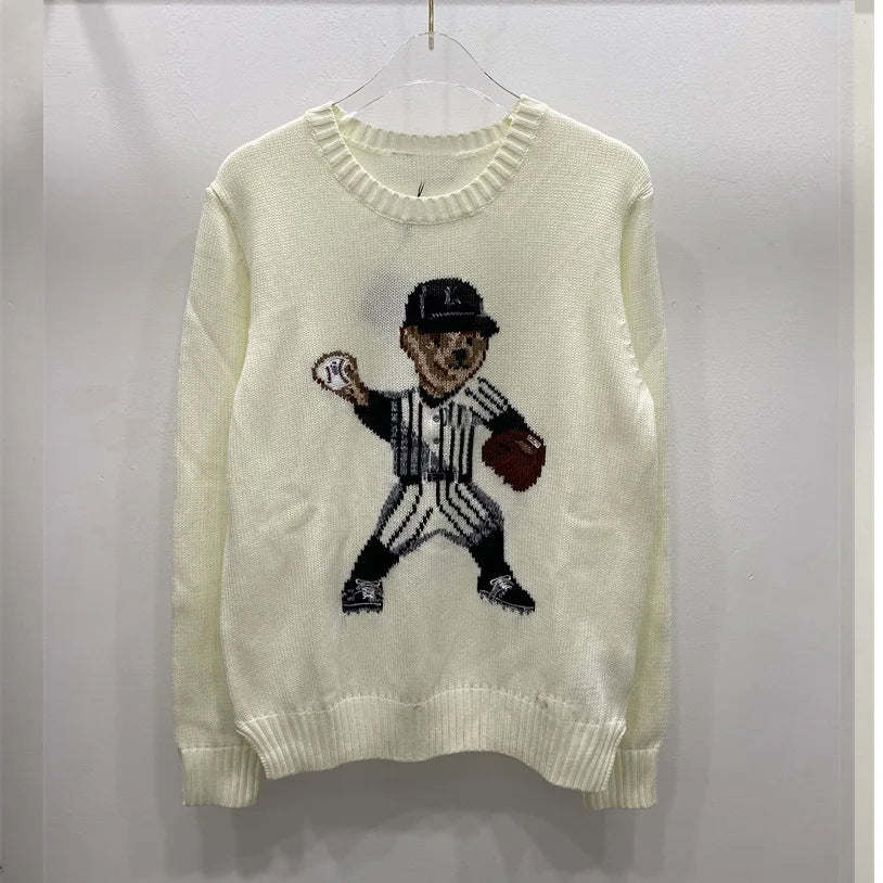 Winter Fashion Women's Chic Letter Graphic Sweater Luxury Feel Jacquard Knit Tops for Fall and Winter Holiday Season