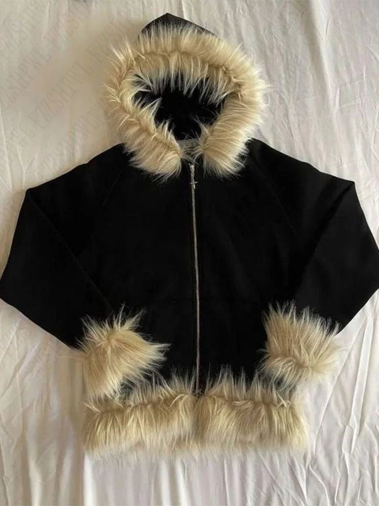 Millennial y2k vintage Spice girl slim slim waist pink zipper hooded hoodie jacket female autumn/winter design sense woolly hat