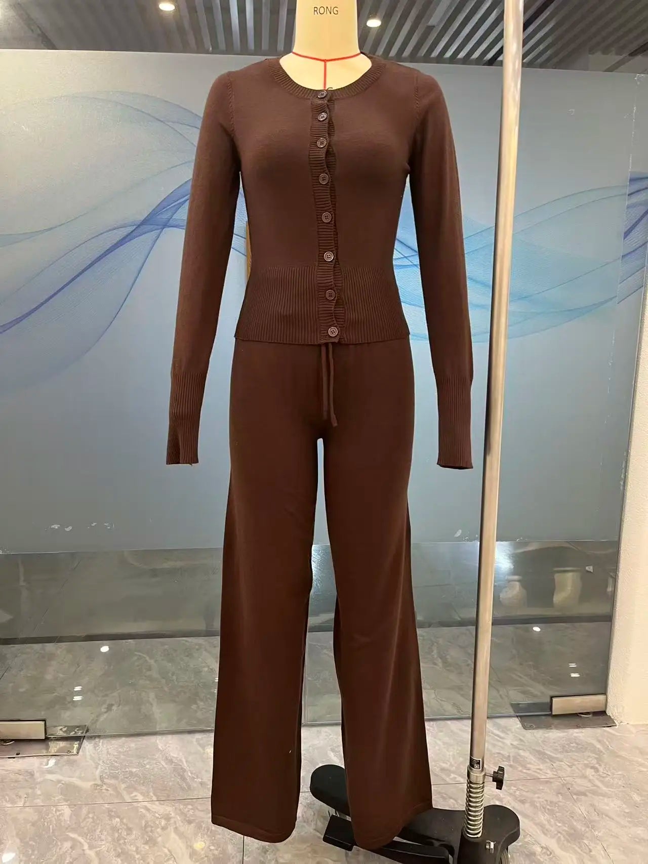 Tornova Y2K Knitted 2PC Set – Cozy Cardigan & Straight Trousers for Women