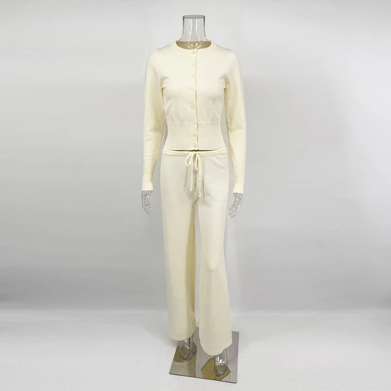 Tornova Y2K Knitted 2PC Set – Cozy Cardigan & Straight Trousers for Women