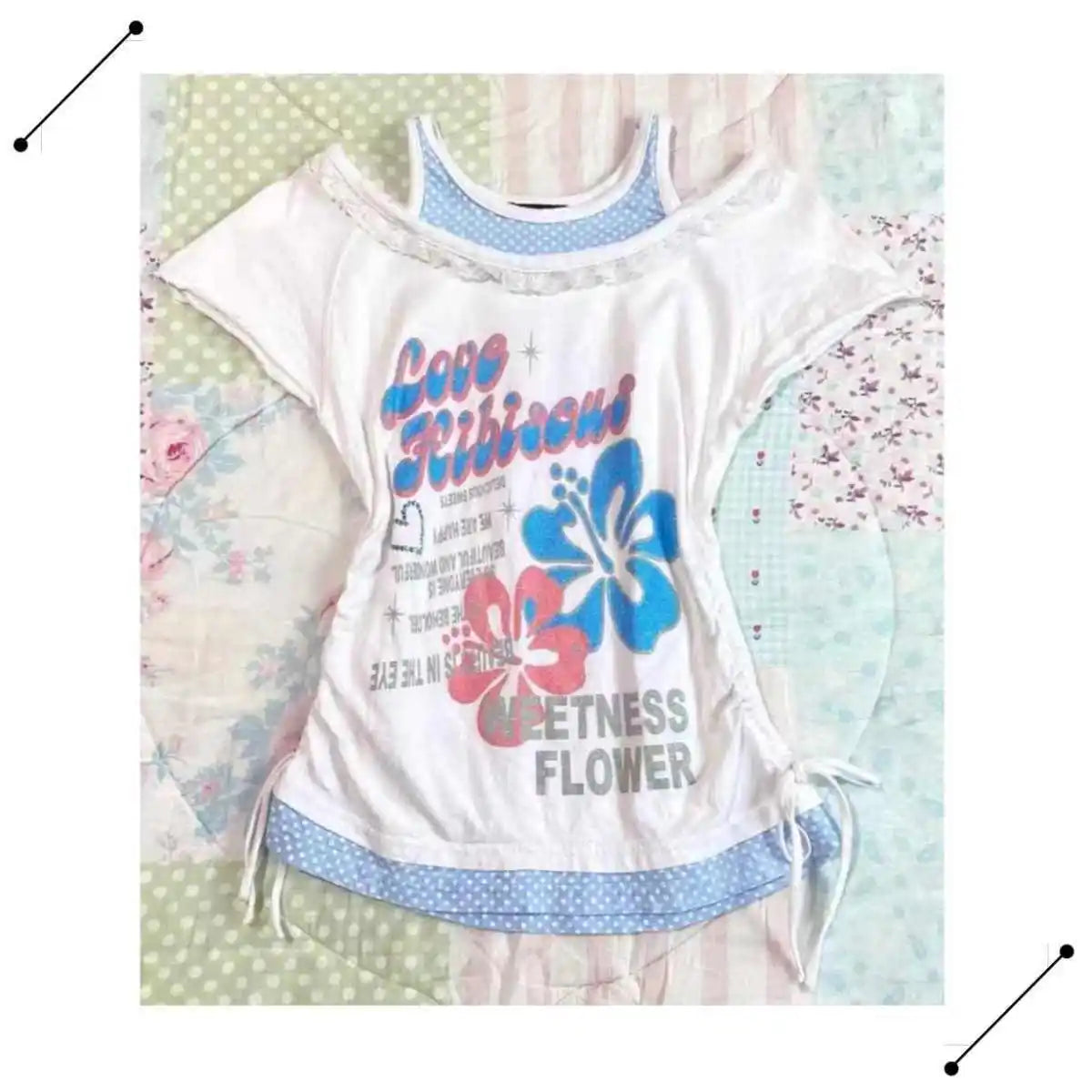 T shirt Women Kawaii Y2k Tops White Vintage Lace 2000s Korea Clothes Femme