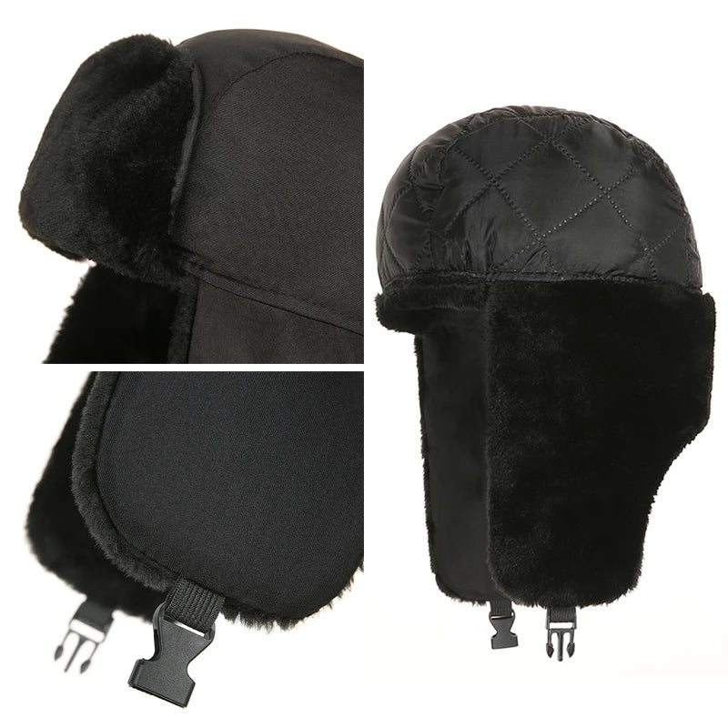 Men's Winter Trapper Aviator Trooper Earflap Warm Russian Waterproof Ski Hat Bomber Cap Russian Warm Ear Protectors Hats