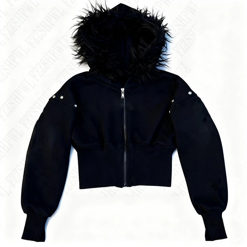 Millennial y2k vintage Spice girl slim slim waist pink zipper hooded hoodie jacket female autumn/winter design sense woolly hat